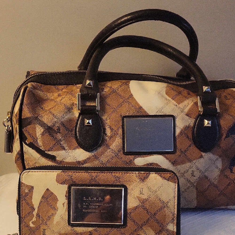 L.A.M.B. Tan and Cream Satchel Set